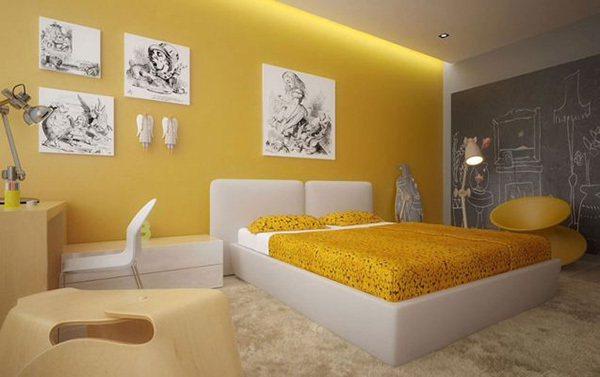 Phòng ngủ với gam màu vàng cho người mệnh Thổ