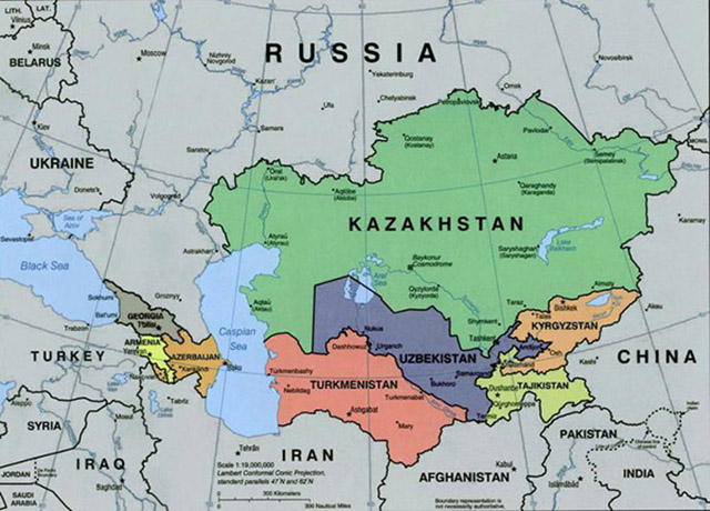 Bản đồ khu vực Trung Á năm 2024 cho thấy số lượng quốc gia trong khu vực này đã tăng lên gấp đôi, từ 6 quốc gia vào năm 1991 lên tới 12 quốc gia vào năm