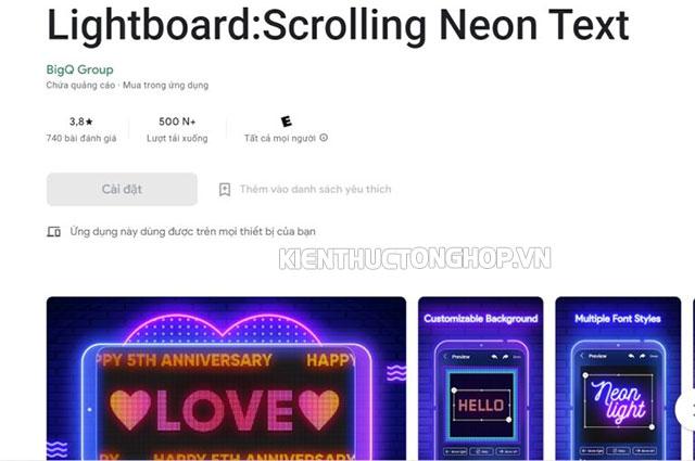 App chạy chữ trên điện thoại Lightboard: Scrolling Neon Text