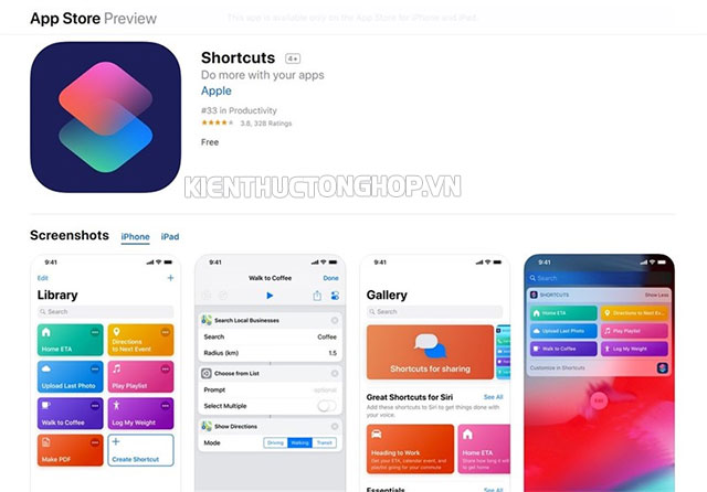 Tải Shortcuts trên app store
